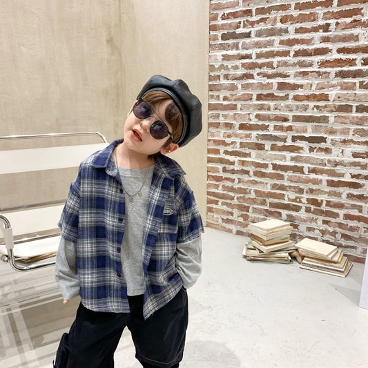 Boys plaid stitching t-shirt