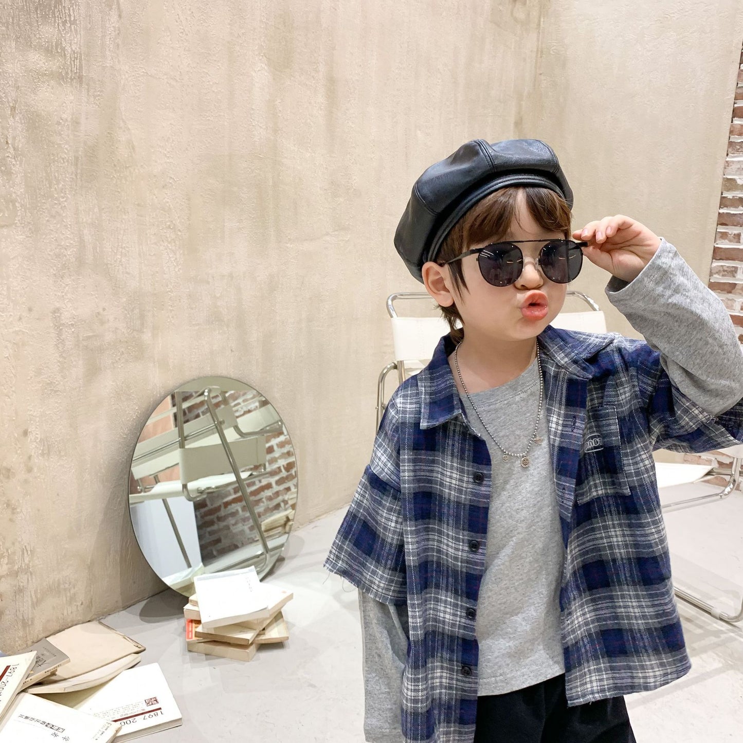 Boys plaid stitching t-shirt