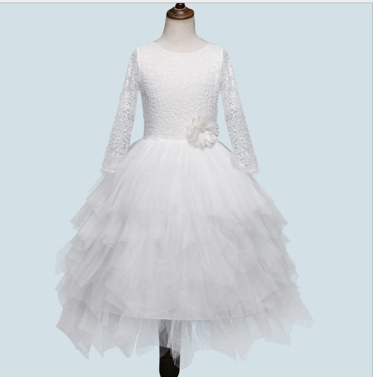 Long-sleeved Girls White Princess Dress