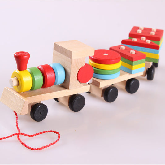 Wooden Train Three-section Tractor Toy Children's Intelligence Puzzle