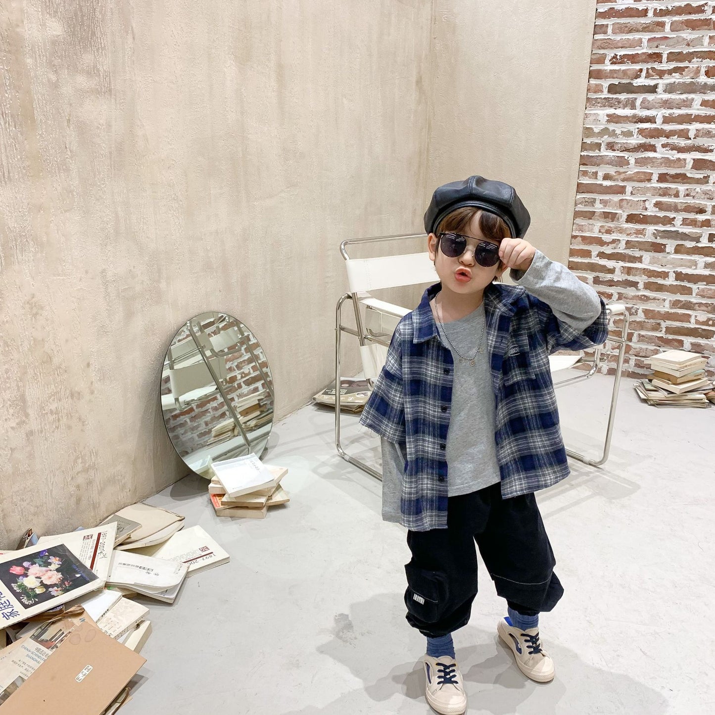 Boys plaid stitching t-shirt